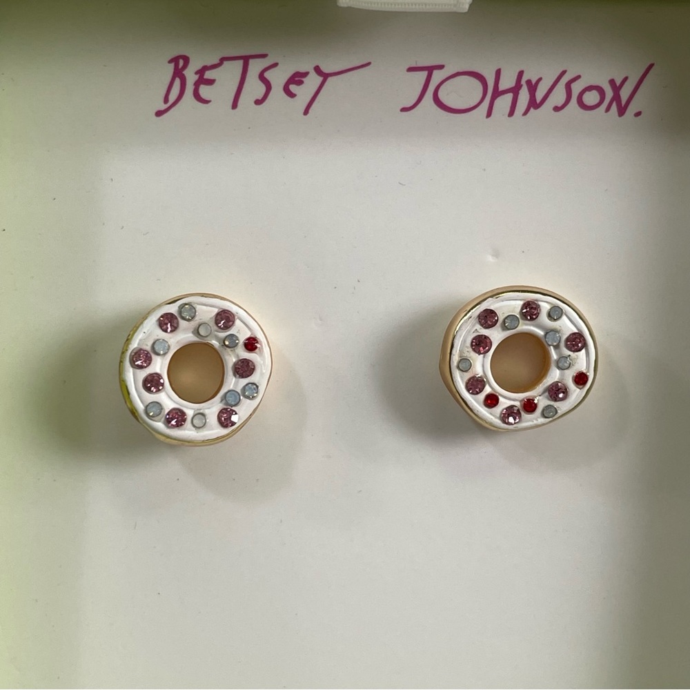 Betsey Johnson Spring 2023 Enamel and Jewel Donut Pierced Earrings - Picture 4 of 7